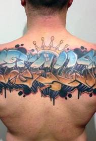 letras de estilo de grafiti de costas e patrón de tatuaxe da coroa