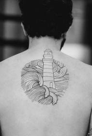 ligne noire motif de tatouage vague phare