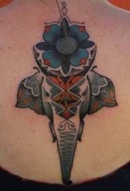 muguras ilustrācijas stila krāsains ziloņa galvas tetovējums