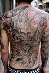model de tatuaj din flori de dragon asiatic, pe scară largă, pe scară largă