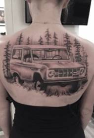 meedercher zréck schwaarz gro Skizzpunkt Dornfäegkeeten Domänering Auto Landschaft Tattoo Biller