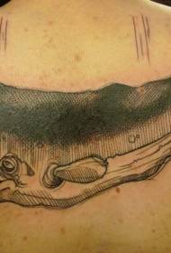tounen style grave grav nwa liy balèn ak flè po tatouaj modèl