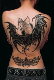 back funny Bat personality black grey tattoo pattern