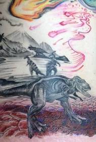 Muguras krāsas ilustrēts dinozauru tetovējuma modelis