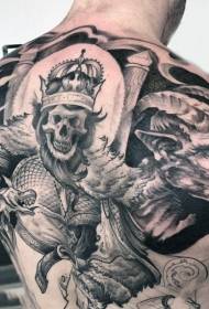 Zurück gruselig schwarze Asche König und Dämon Tattoo Muster