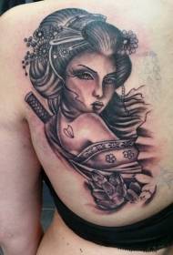modello di tatuaggio seducente geisha seducente della vecchia scuola in bianco e nero