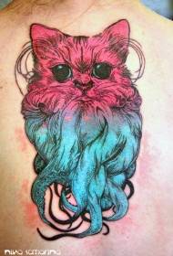 costas não padrão de tatuagem de polvo em forma de gato colorido comum