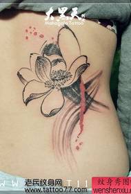 girl's waist ink painting lotus tattoo pattern