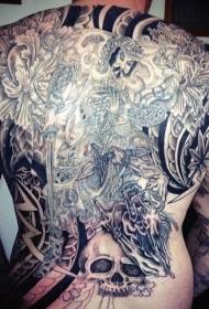 modello tatuaggio guerriero e teschio asiatico molto dettagliato sul retro