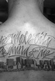 indietro scena nera della città e modello di tatuaggio lettera