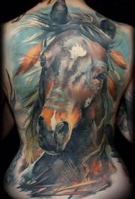 atgal nuostabios spalvos arklio ir plunksnos tatuiruotės modelis