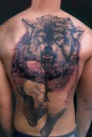 Back-realistic style of evil evil werewolf tattoo pattern