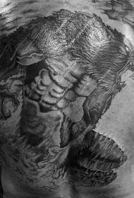 Schwarzweiss-Tätowierungsmuster des starken Werwolfs der hinteren Illustrationsart