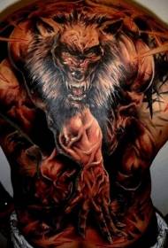 indietro modello di tatuaggio lupo mannaro potente diabolico di nuova scuola colore