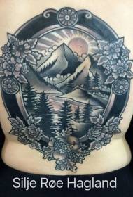 zpět barevné horské řeky květiny a slunce tetování vzor