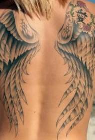 назад азиатский стиль черно белые крылья с символом татуировки