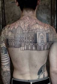 rygg och arm spektakulär svart linje urban tatuering mönster