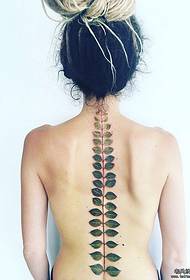 girl back spine leaf tattoo pattern