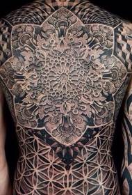 czarny tył duży szary ozdobny wzór tatuażu waniliowy ozdobnych kwiatów