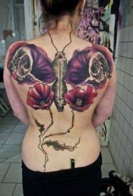 indietro stile moderno farfalla tradizionale Modello di tatuaggio con fiori di libellula