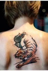 Takaisin aasialainen tyyli akvarelli tiikeri tatuointi malli