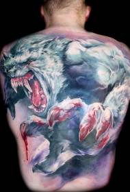 Atrás incrible patrón de tatuaxe de lobo sanguento de cor