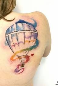 merginos nugaros karšto oro baliono purslų rašalo spalvos tatuiruotės modelis