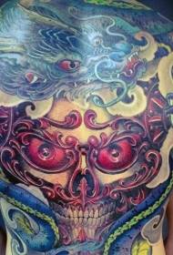 plná späť v japonskom štýle farebná maska diabla a fantasy vzor tetovania draka