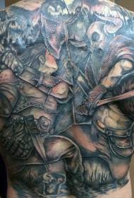 leđa crtani stil obojen srednjovjekovni uzorak fantazije ratnika tetovaža
