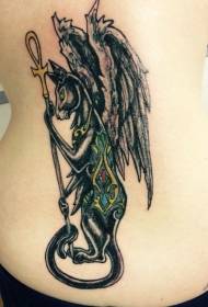padrão de tatuagem de asas e gato egípcio misterioso multicolorido