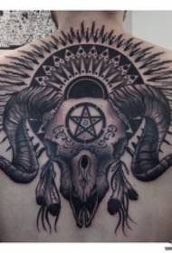 back skull sheep head European and American tattoo pattern