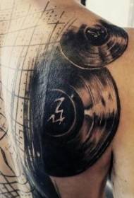 Linea nera di stile mudernu in ritornu cù un mudellu di tatuaggi di retro record