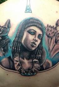 werom prachtige kleurde Egyptyske frou mei Tattoo-patroan fan Blommen en katten