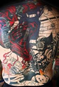 back painted various X-Men heroes death tattoo pattern