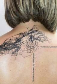 retro linea nera personalità testa di lupo modello di tatuaggio lettera