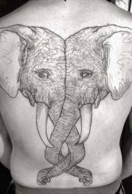 Exquisites Elefantenkopf-Tattoo-Muster mit schwarzen und grauen Linien auf der Rückseite kombiniert