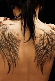 back realistic feather wing tattoo pattern