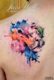 back splash ink lion head color tattoo paterone