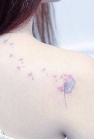 ragazze indietro dipinte ad acquerello blu viola sfumato colore arte piccola immagine fresca del tatuaggio del dente di leone