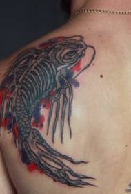vissza az európai és amerikai tinta iskola tintahal csontváz tetoválás mintát