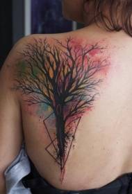 момичета назад акварелен стил рисувани дърво модел татуировка