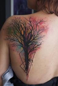 mga batang babae pabalik watercolor style pininturahan pattern ng puno ng tattoo