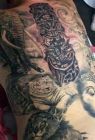 back multicolored wild animals and Buddha tattoo designs