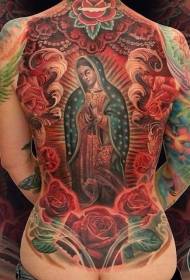Indietro splendide donne di preghiera colorate di grande stile religioso e disegni di tatuaggi floreali