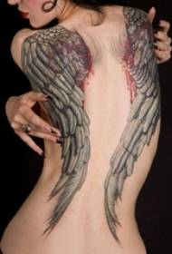 dívky zpět černá šedá skica Dot triky dominantní velká plocha plné zadní křídla tetování obrázky