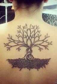 back European and American tree black gray tattoo pattern