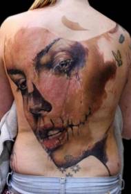 indietro donna inquietante realistica pianto modello di tatuaggio del viso