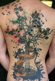 zurück unglaubliche Farbe halb Baum halb Gitarre Tattoo-Muster