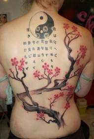 natrag japanski tradicionalni kolorit yin i jang tračevi i uzorak tetovaže lika trešnje