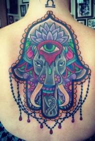 Гръб на прекрасната цветна ръка Fatima, комбинирана с модел на татуировка на слон